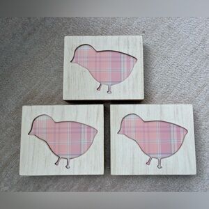Plaid Chick Spring Easter Decor Plaques Holiday Home lot of 3 New